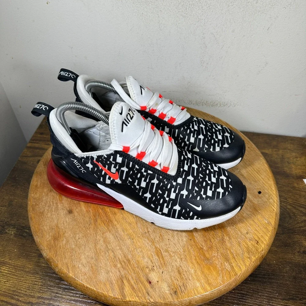 Nike Air Max 270 Black White Red Geometric Sneakers AR0021-001 Womens 8.5 7Y